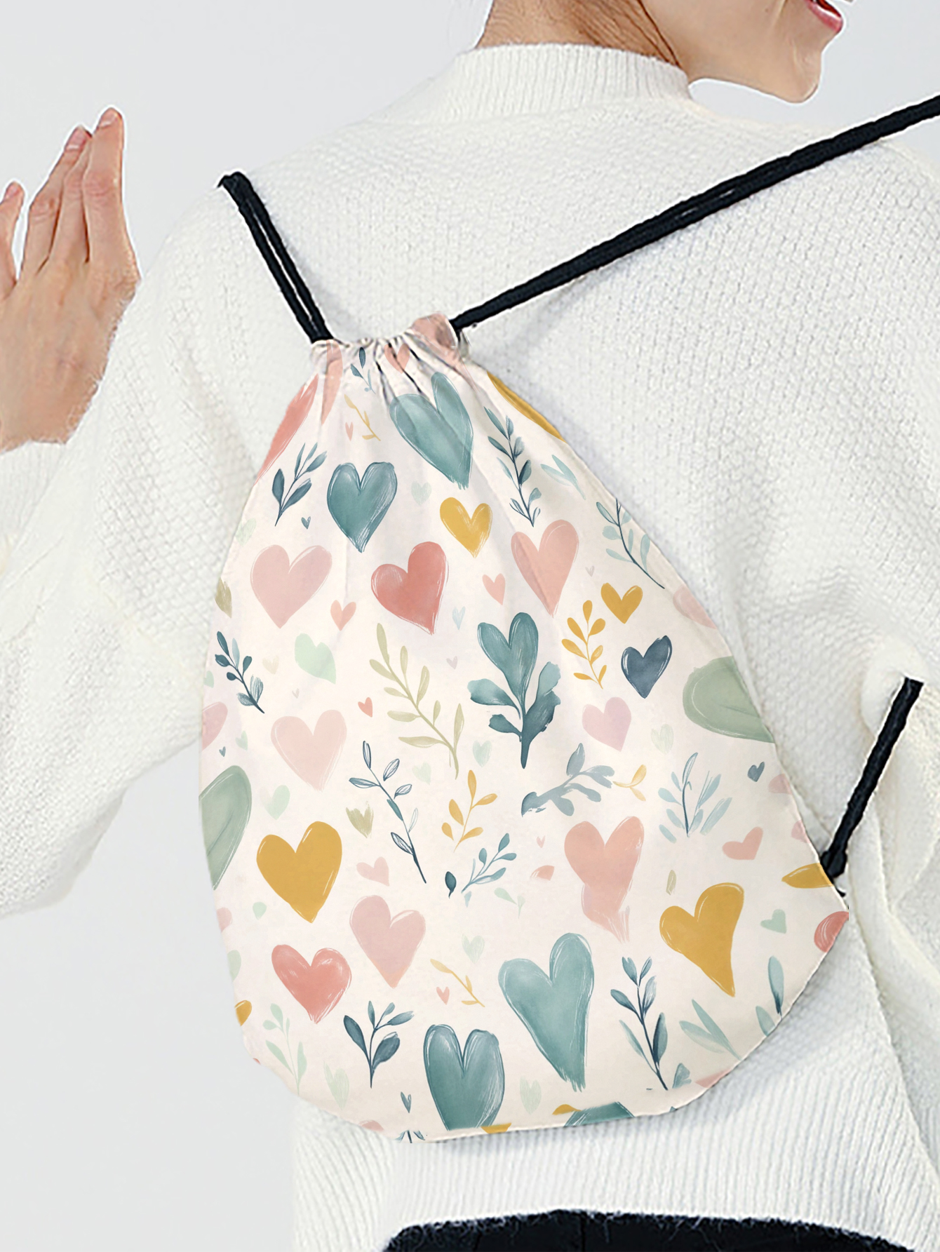 Heart Print Drawstring Backpac - Pilates Yoga Bag ulasan dan harga