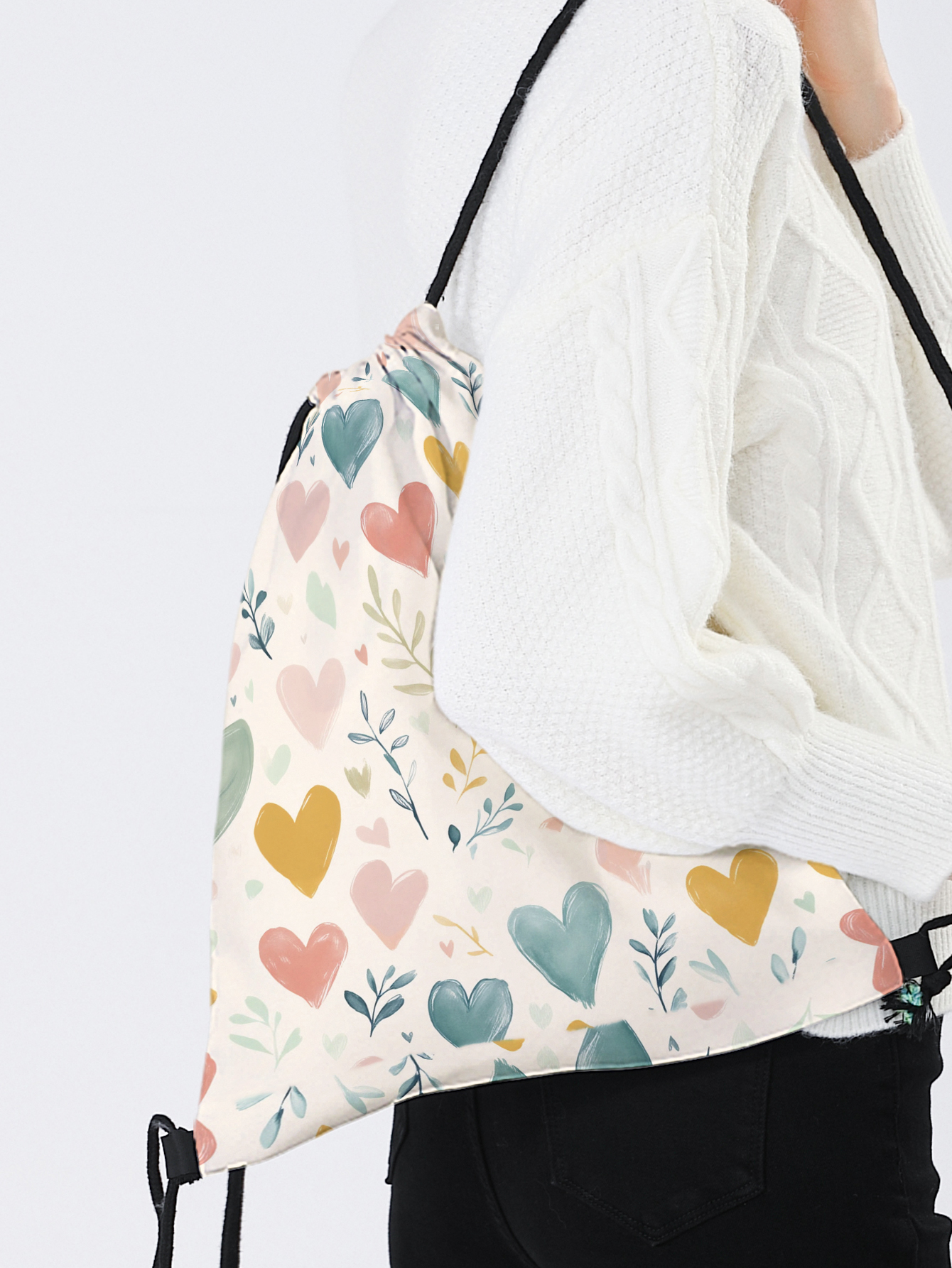 Heart Print Drawstring Backpac - Pilates Yoga Bag ulasan dan harga